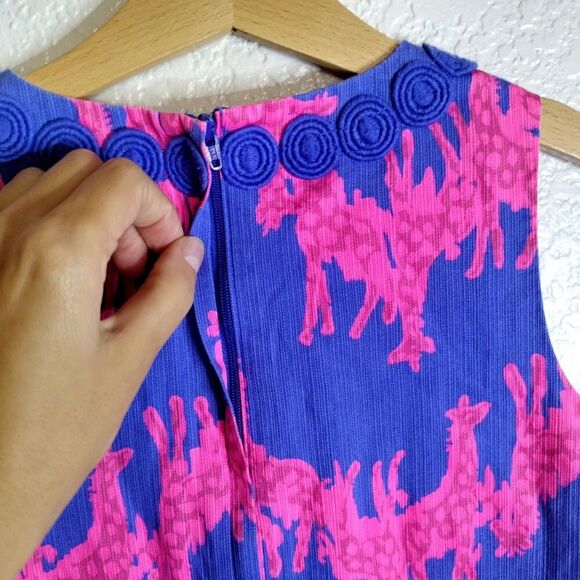 Lilly Pulitzer Girls Size 10 Windsor Giraffe Print Pink Blue Dress Whimsical - Picture 6 of 6